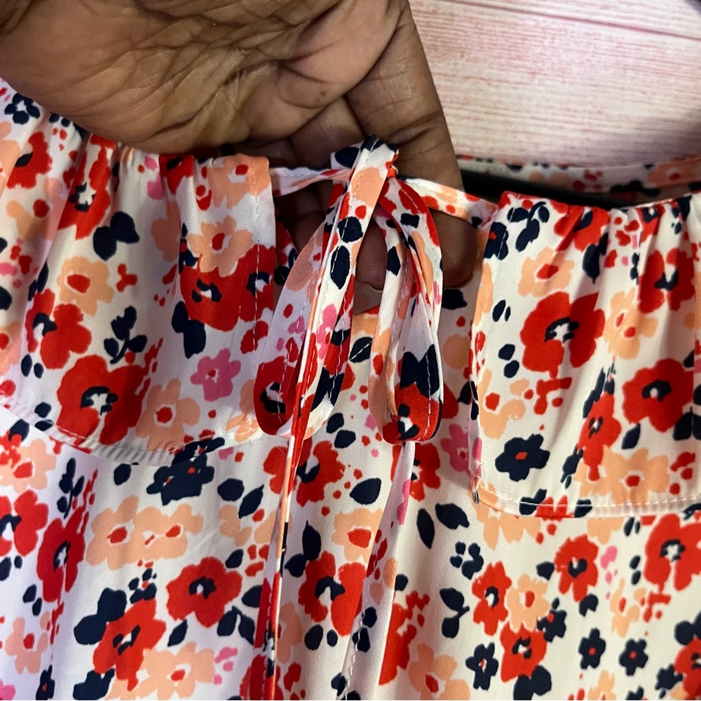 Croft & Barrow NWT Multicolor Floral Print Ruffle Tie Neck Blouse Size 2X - Picture 4 of 8